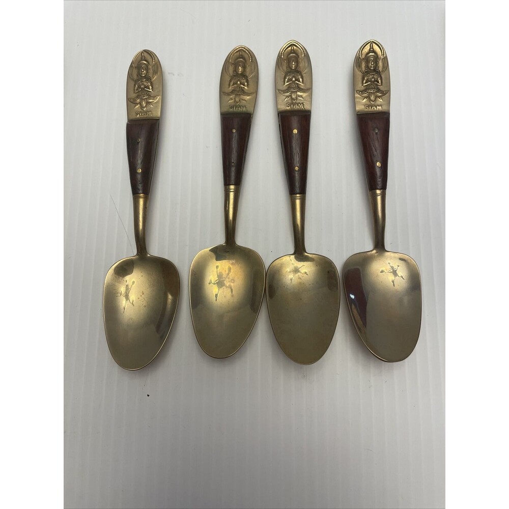 VTG 11 Pc BUDDHIST Bronze Nickel FLATWARE Fork Knife Spoon THAILAND Handcrafted - Picture 3 of 8